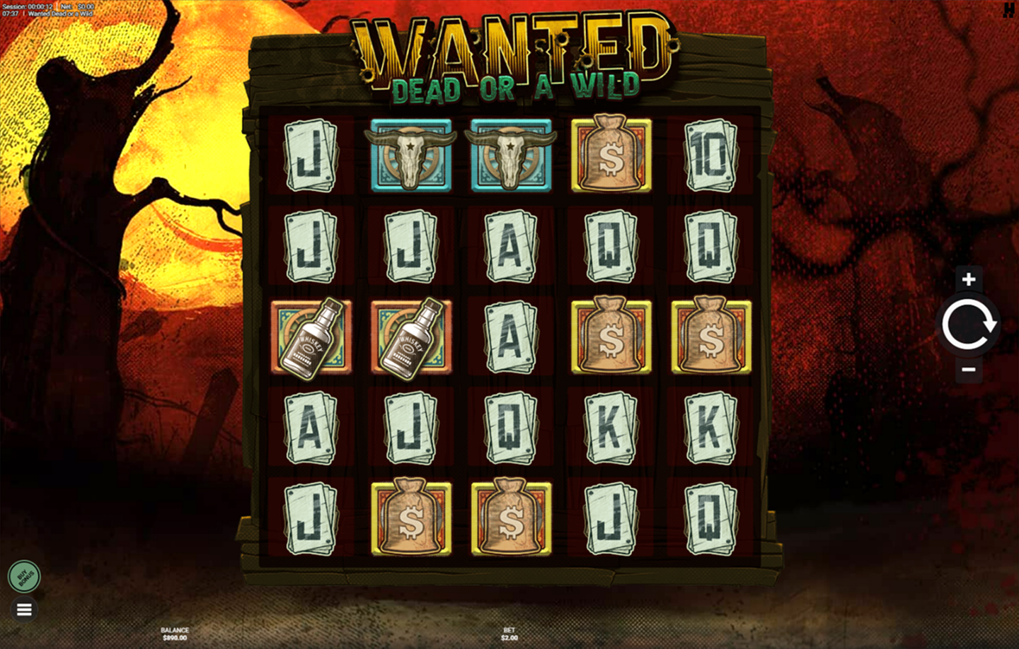 Wanted Dead or a Wild slot game screen